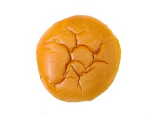 Top view of a burger bun, isolated on white background.