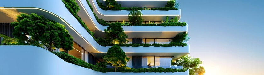 Fototapeta premium Sustainable Architecture: V-Shaped Building with Wind Tunnels and Green Pathways