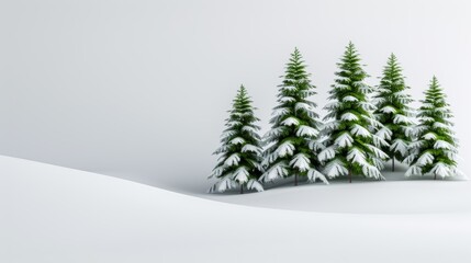 Fototapeta premium Majestic evergreen trees blanketed in snow rise from a pristine white landscape