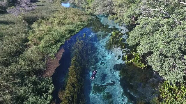 Aerial view of floating tour in Sucuri River - Bonito, Mato Grosso do Sul, Brazil