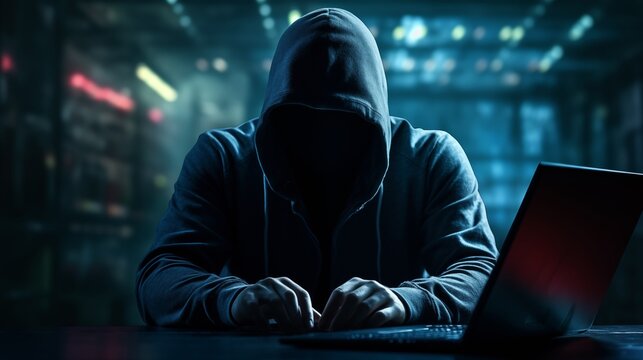 hacker front of his computer committing digital cybercrime