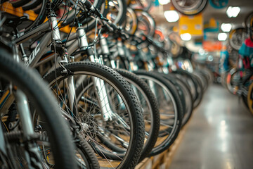 A Row Of Bikes In A Cycle Shop