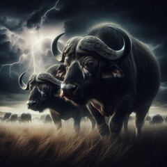 Naklejka premium African Buffaloes and Thunder