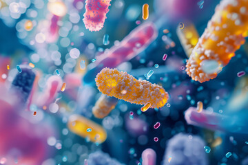 A Symphony of Microbes: A Colorful Dance of Bacteria in a Microscopic World