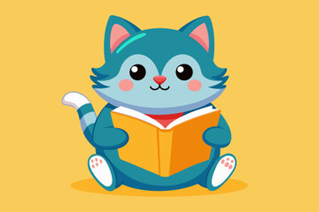 Cute cat reading a book. Animal cartoon concept isolated. Can be used for t-shirt, greeting card, invitation card or mascot 