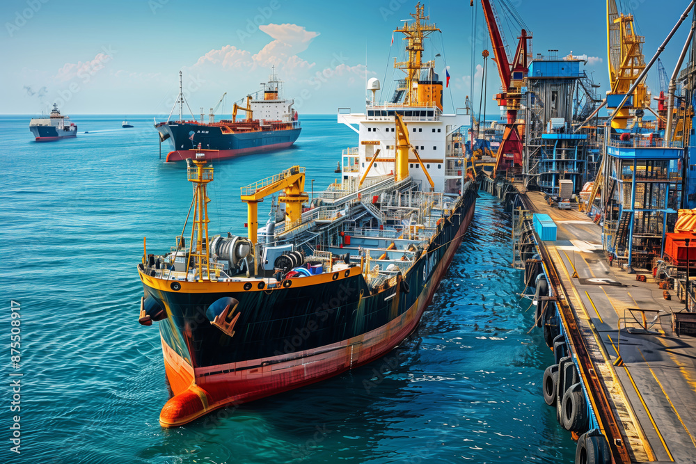 Wall mural a liquefied gas tanker docks at a port terminal platform