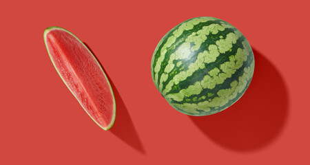 Watermelon on red pastel background