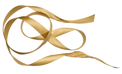 Piece of golden satin ribbon on isolated background
