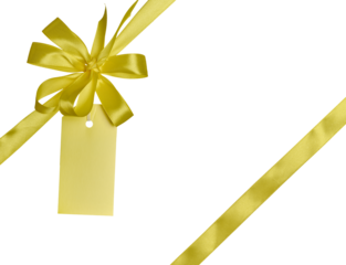 A yellow tag is attached to the bow. Isolated background