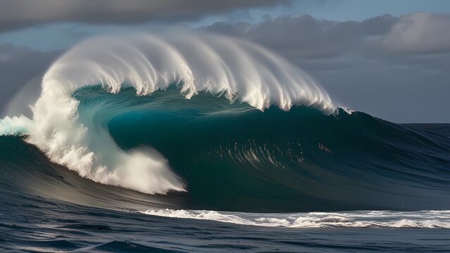Grande Wave che pratica il surfing in Hawai. Un gruppo di surfisti tenta di guidare un'onda enorme mentre pratica il surfing alla conduttura di Bonzai sulla riva del nord dell'isola di Oahu in Hawai. 