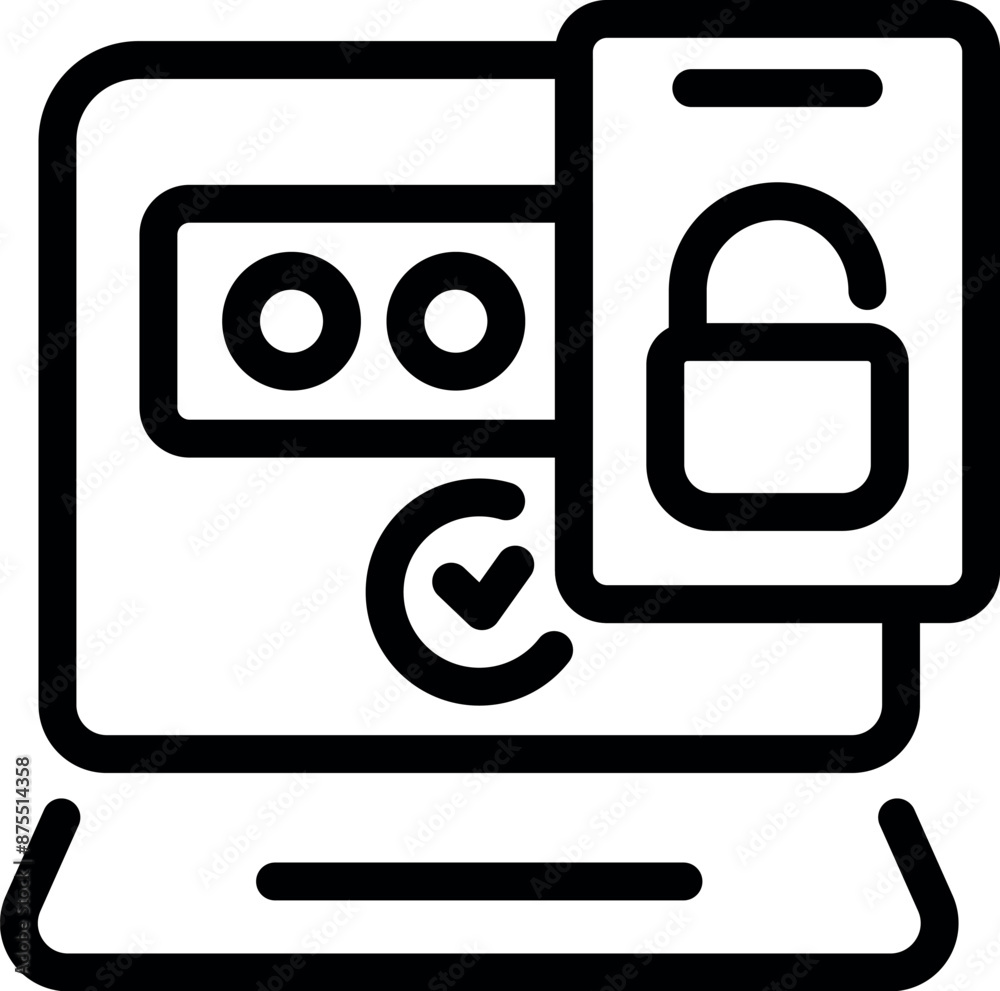Poster laptop displaying successful two factor authentication process with password and smartphone