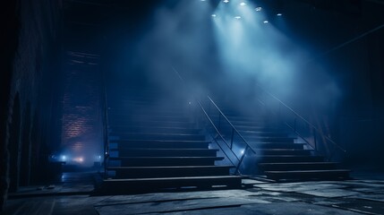 Lighting ramp with powerful spotlights for creating artificial lighting when working in the theater, film studio