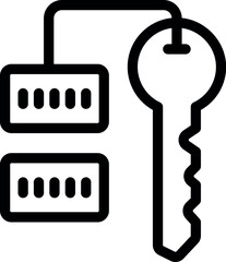 Line art icon of a hotel keycard with key hanging on keycard reader