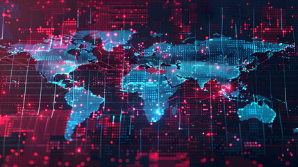 Fototapeta premium Digital World Map With Red and Blue Data Points