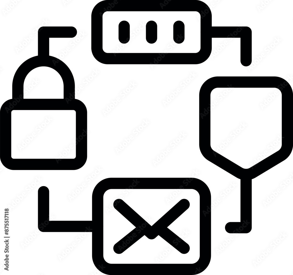Poster simple outline icon of a secure data transfer process with a password and a lock