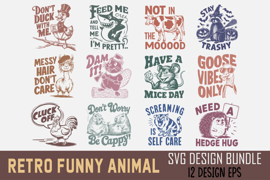 Retro Funny Sarcastic Animal SVG Bundle