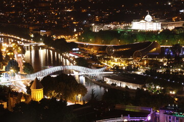 Tbilisi at Night: Bridge of Peace and Presidential Palace