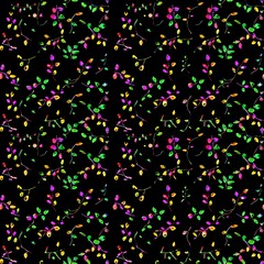 Contemporary Leafy Branches Seamless Pattern on Black