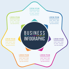 Infographic business design 7 steps, objects, elements or options business information circle infographic template