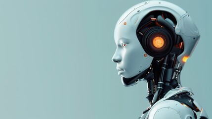Futuristic AI Robot Head in Profile Against a Blue Background. Generative AI