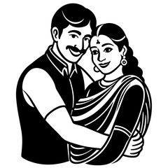 Romantic Indian Couple Embrace Vector Illustration