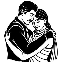 Romantic Indian Couple Embrace Vector Illustration