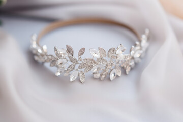 Bridal Tiara with Crystal Leaves