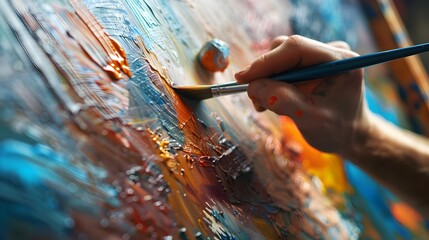 People expressing themselves doing art during an art therapy workshop, with paints, brushes, canvases. Therapeutic benefits of creativity and self-expression in mental health and emotional well-being