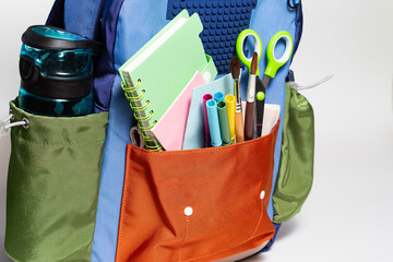 School backpack with stationery.