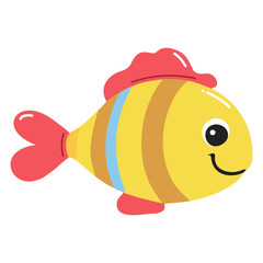 Cute fish. Flat cartoon underwater character. Marine animals. Inhabitant of the sea