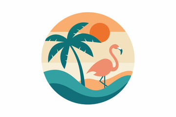 Flamingo and summer vibes with palm tree t-shirt design vector illustration,