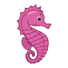 Cute purple seahorse. Flat cartoon underwater character. Marine animals. Inhabitant of the sea