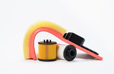 New filters for cars on a white background. Auto parts for service