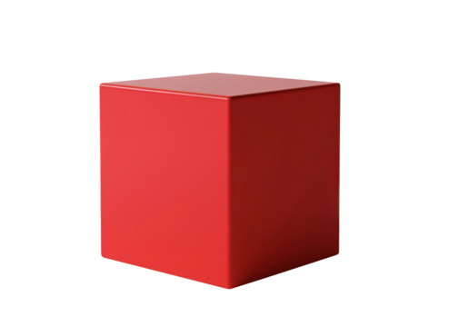 3D rendering of a red cube on transparent background, isolated, ideal for product design, graphic presentations, and educational purposes, showcasing geometric shapes in a clean,minimalistic style