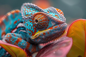 Fototapeta premium Chameleon in the wild. Beautiful extreme close-up.