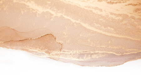 A close-up shot of a smooth, beige abstract artwork with a white background. The painting features soft, flowing lines and subtle texture