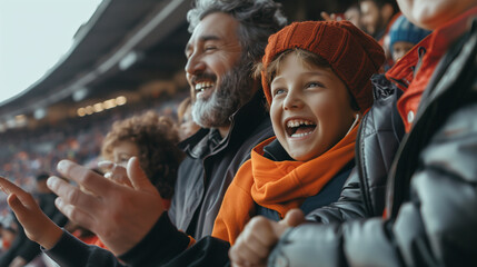 Obraz premium Generations of Joy: Happy Kid Cheering with Father and Grandfather