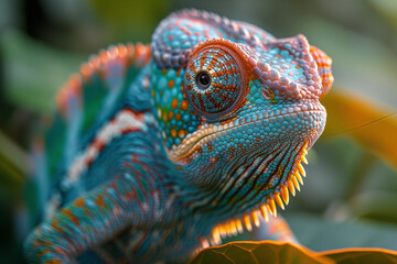 Fototapeta premium Chameleon in the wild. Beautiful extreme close-up.
