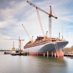 Fototapeta premium Ship construction on a shipbuilding Wharf in the Netherlands