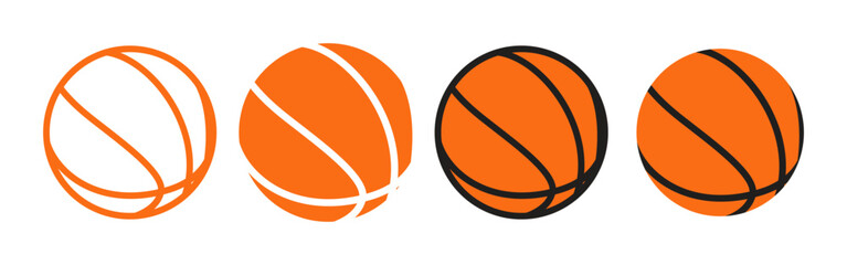 Orange basketball ball icons. Set of basketball balls symbols.