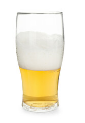 Half full glass of beer isolated on white