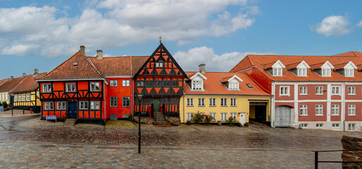 Old colorful town houses in Middelfart, Denmark