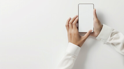 白いスマホを操作する手元のクローズアップ