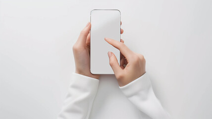 白いスマホを操作する手元のクローズアップ