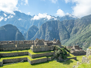 Early morning before the crowds arrive and before the clouds completely clear at Machu Picchu.