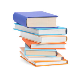 Stack of colorful books isolated on white
