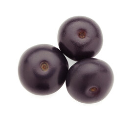 Fresh ripe acai berries isolated on white, top view