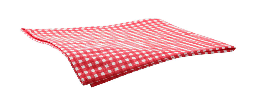 Red checkered picnic tablecloth isolated on white