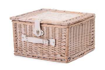 One picnic wicker basket isolated on white