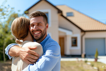 a happy couple just bought a new house, content and excited for a new life, new homeowners